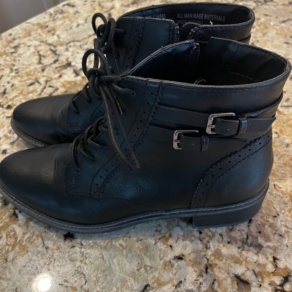 Black Leather Ankle Boots with Buckles
